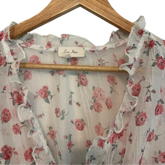 Women's Large Cropped Chiffon Sheer Rose Floral Ruffled Cottage Soft Casual Top - Picture 2 of 4